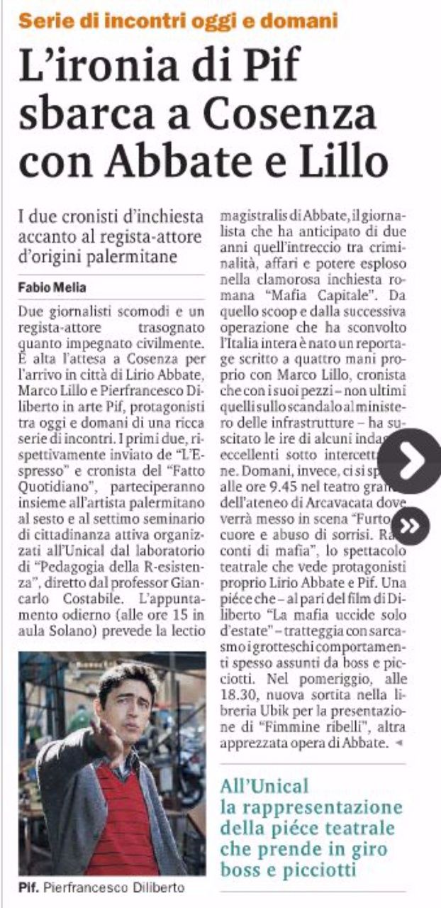 Gazzetta del Sud, pagina 22, PdR incontra Lirio Abbate e Pif.
