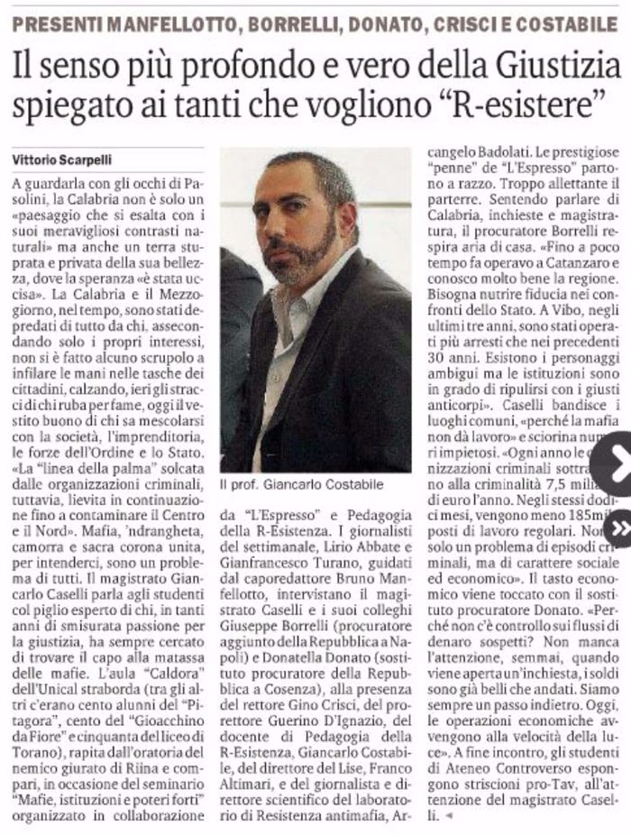 Gazzetta del Sud, pagina 30, PdR incontra L'Espresso e il Giudice Gian Carlo Caselli.
