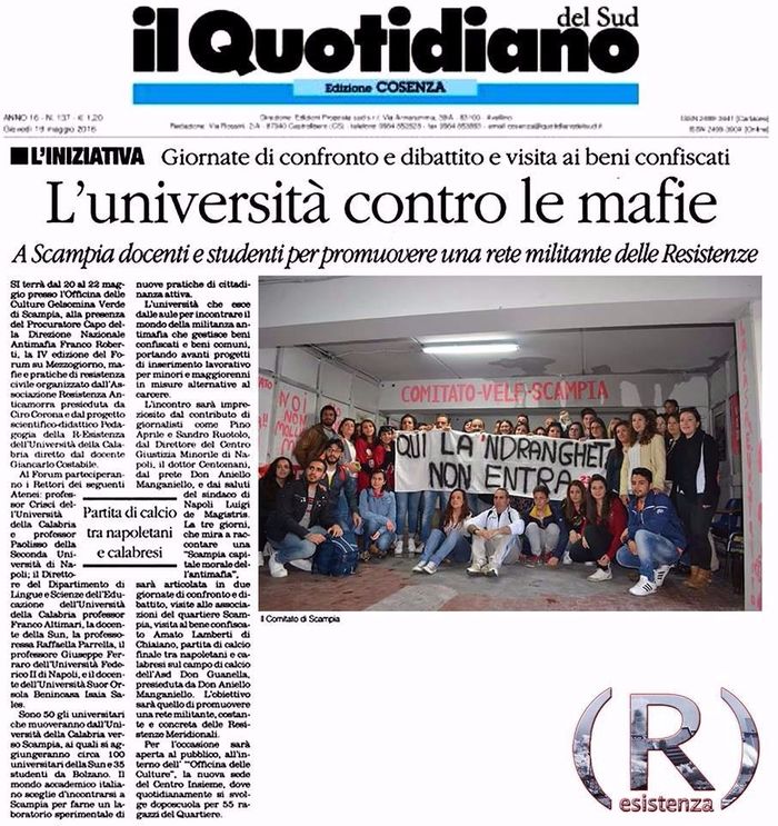 Il Quotidiano del Sud, 19 maggio 2016 - pagina 19, 4° Forum delle R-Esistenze Meridionali a Scampia.