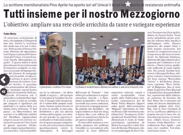 Gazzetta del Sud, pagina 30, PdR incontra il suo Maestro: Pino Aprile.