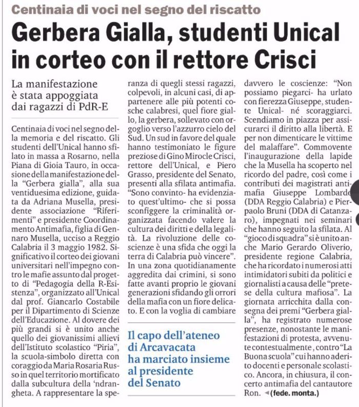 Gazzetta del Sud, pagina 30, PdR a Rosarno.