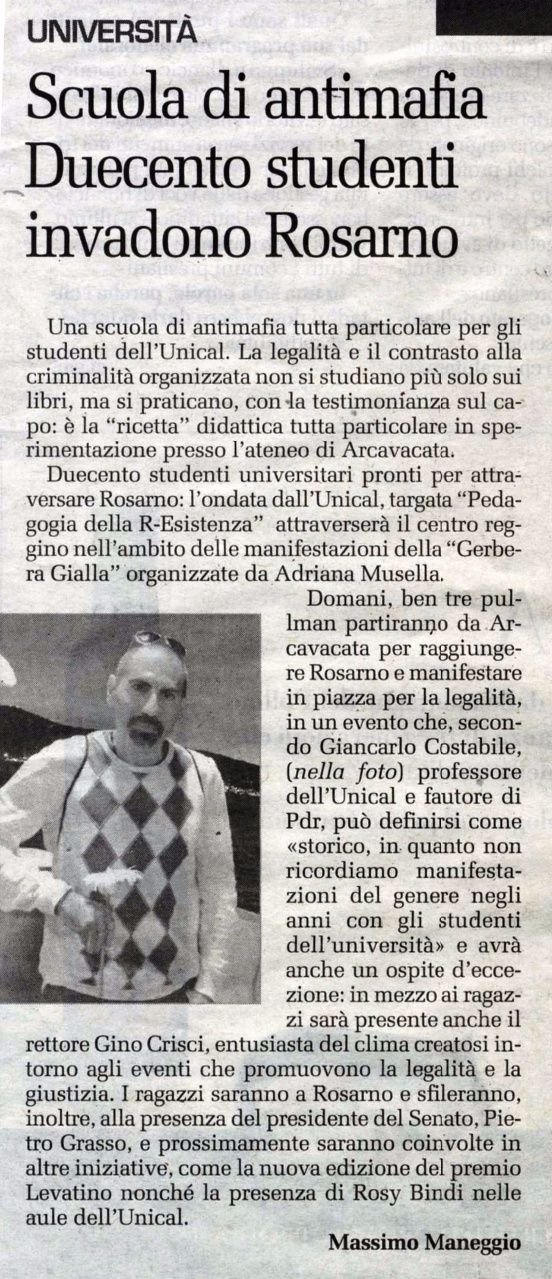 Cronache de Il Garantista, pagina 21, PdR a Rosarno.