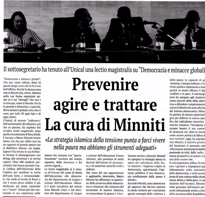 La Provincia di Cosenza, pagina 2, PdR e Marco Minniti.