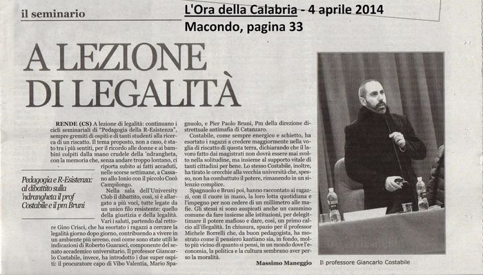 L'Ora della Calabria, pagina 33, il progetto di PdR.