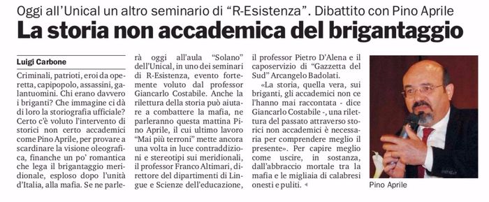 Gazzetta del Sud, pagina 28, sul seminario con Pino Aprile.