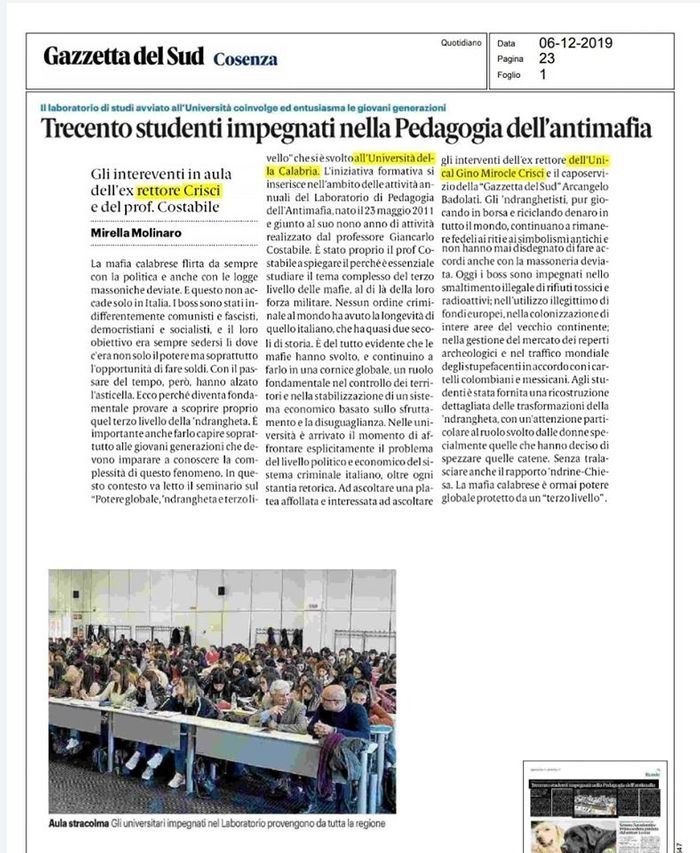 Gazzetta del Sud, 6 dicembre 2019, pag. 23 edizione cosentina.