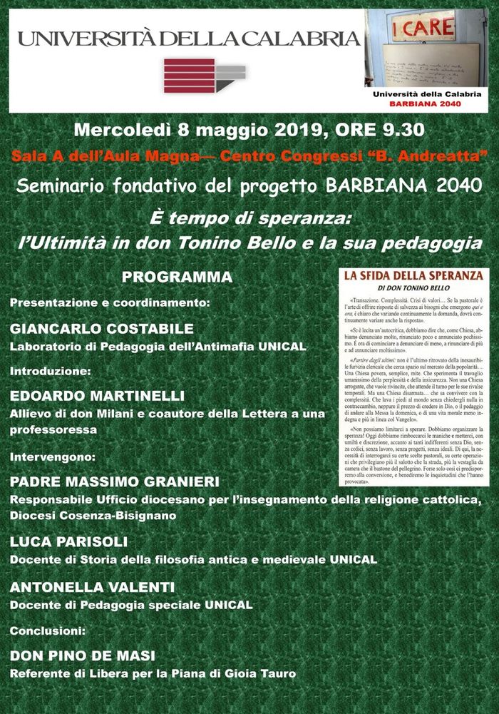 Seminario fondativo del progetto Barbiana 2040, Università della Calabria.